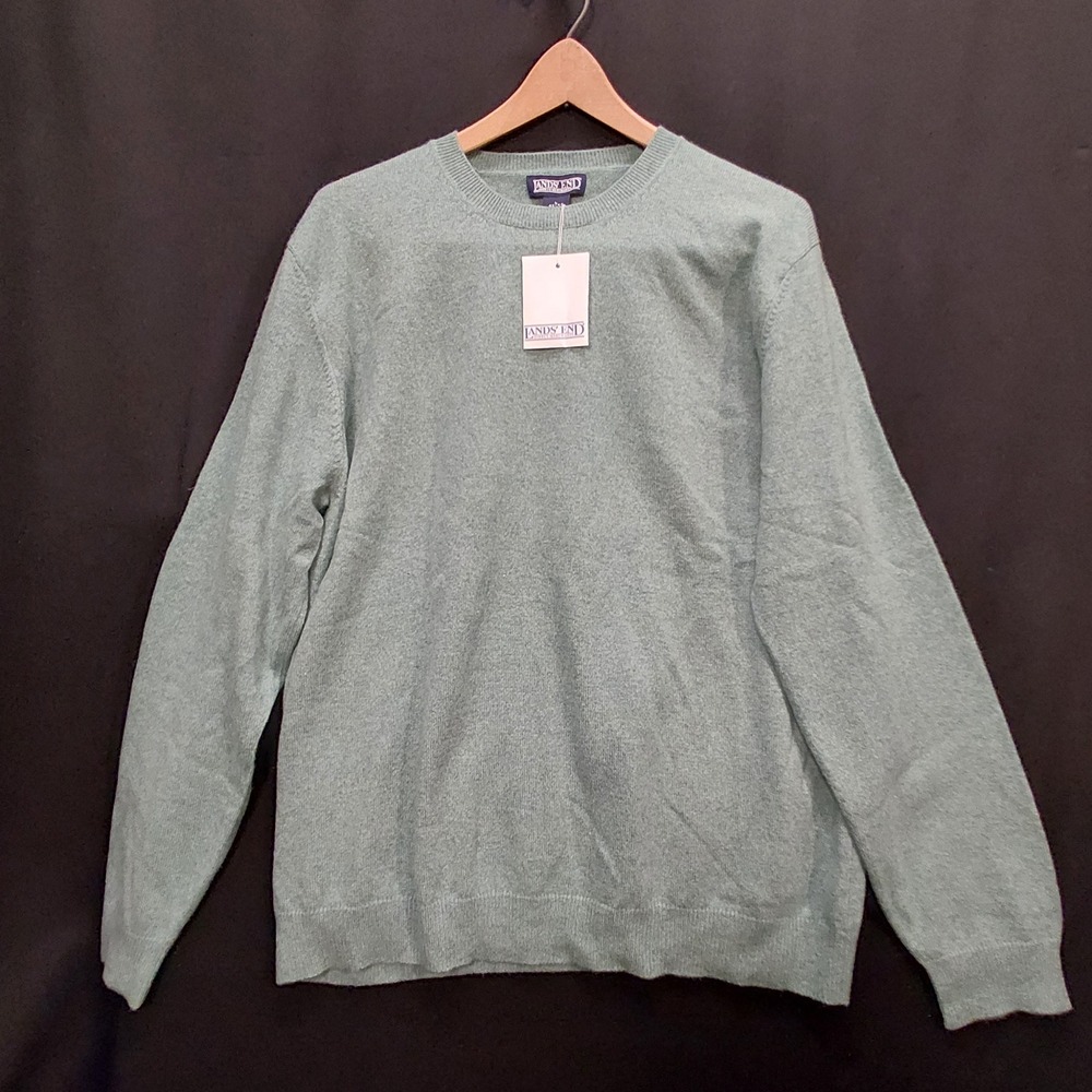 Lands End Cashmere Crewneck Sweater Green Heather Long Sleeve 788922 Large 42-44